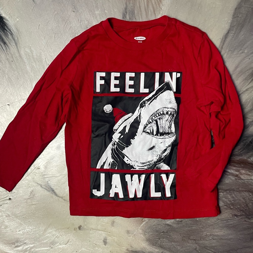Jaws nostalgic parody kids Christmas long sleeve graphic tee size XS (5)